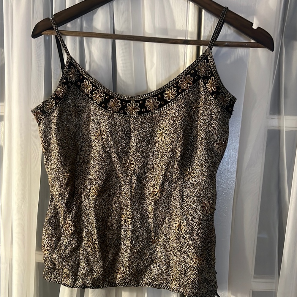 Vintage Judy Hornby Sequins camisole Floral Women’s Size 4 Zip On Side